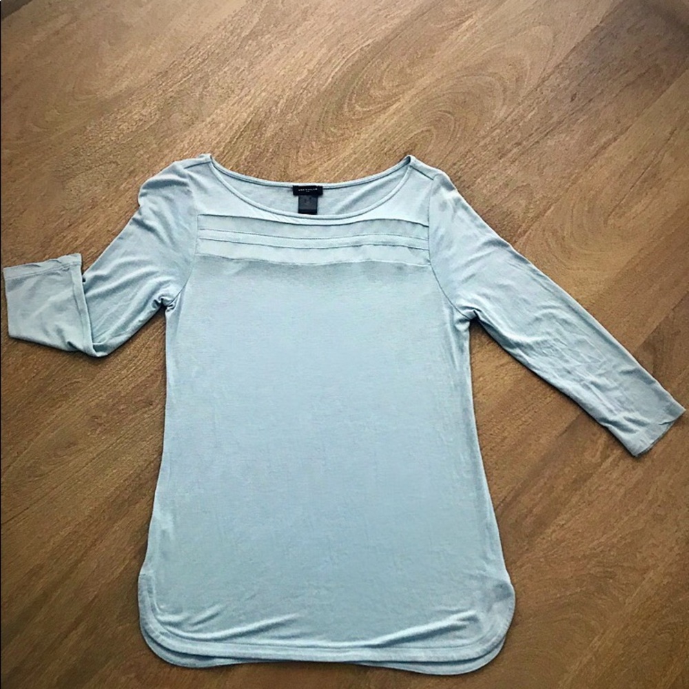 ANN TAYLOR Light Blue Mesh Front 3/4 Sleeve Top